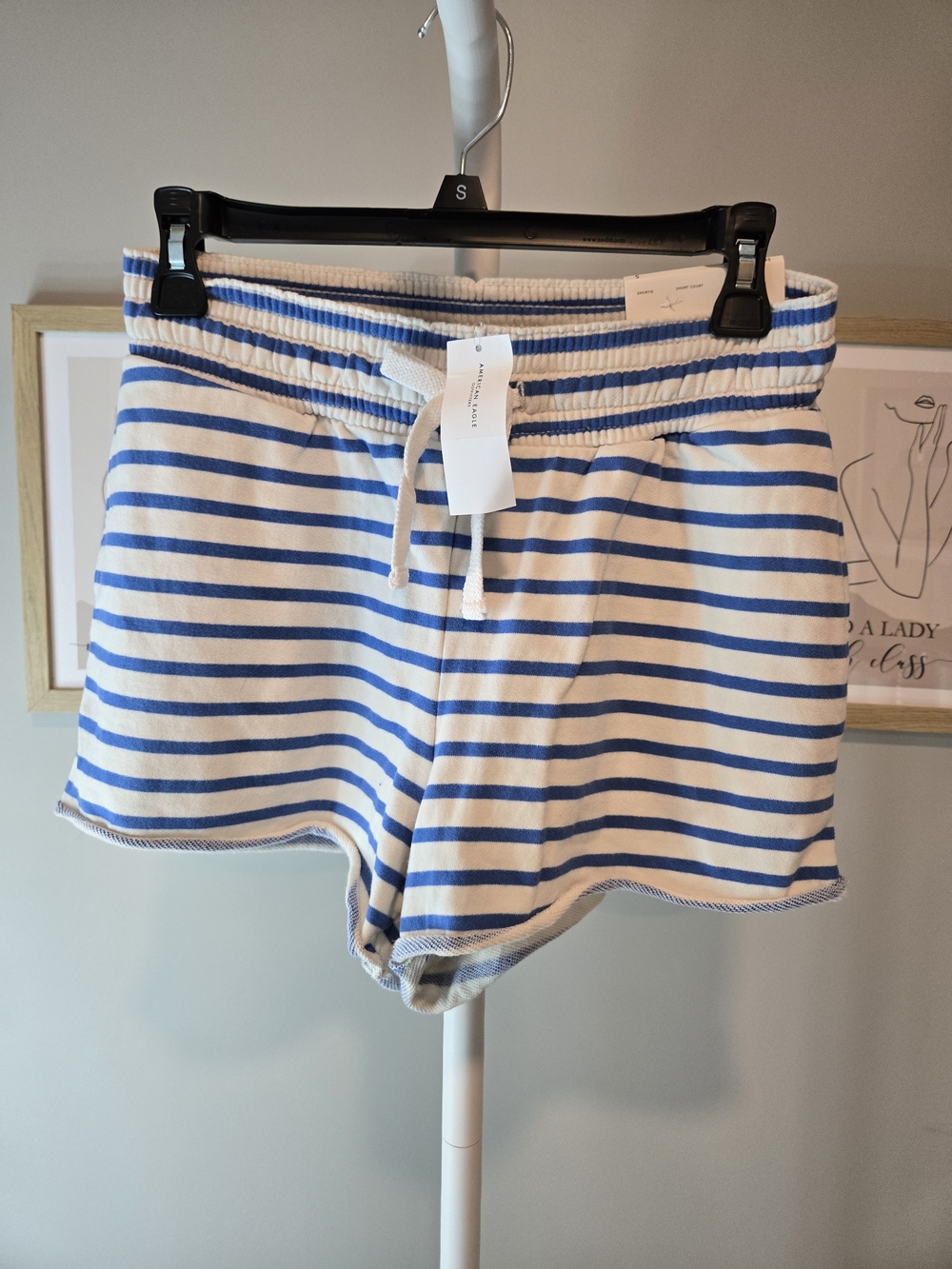 American Eagle Outfitters Blue & White Striped Women's Drawstring Shorts
